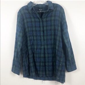 MADEWELL Plaid DIY Destructed Flannel Shirt M Navy